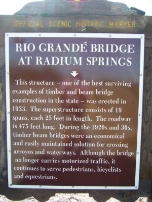 Rio Grandé Bridge at Radium Springs Marker image. Click for full size.
