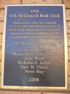 O.B. McClintock Bank Clock Marker image. Click for full size.