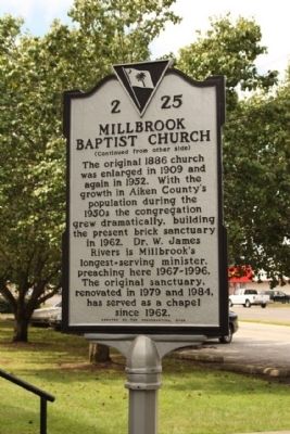 Millbrook Baptist Church Marker, reverse side image. Click for full size.