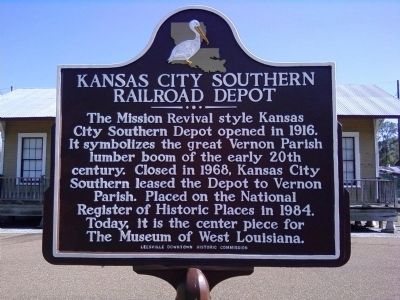 Kansas City Southern Railroad Depot Marker. Click for full size. Kansas City Southern Railroad Depot Marker image. Click for full size.