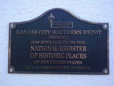 Kansas City Southern Railroad Depot Marker. Click for full size. Kansas City Southern Railroad Depot Marker image. Click for full size.
