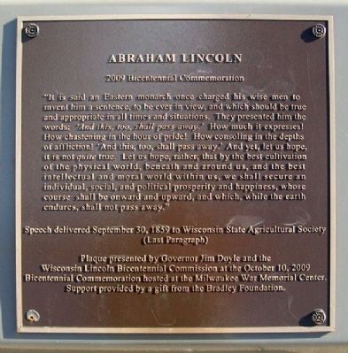 Abraham Lincoln 2009 Commemorative Marker image. Click for full size.