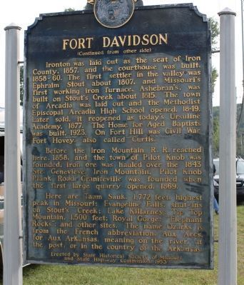 Fort Davidson Marker - Back image. Click for full size.