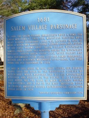 Salem Village Parsonage Marker image. Click for full size.