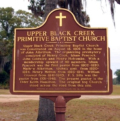 Upper Black Creek Primitive Baptist Church Marker image. Click for full size.