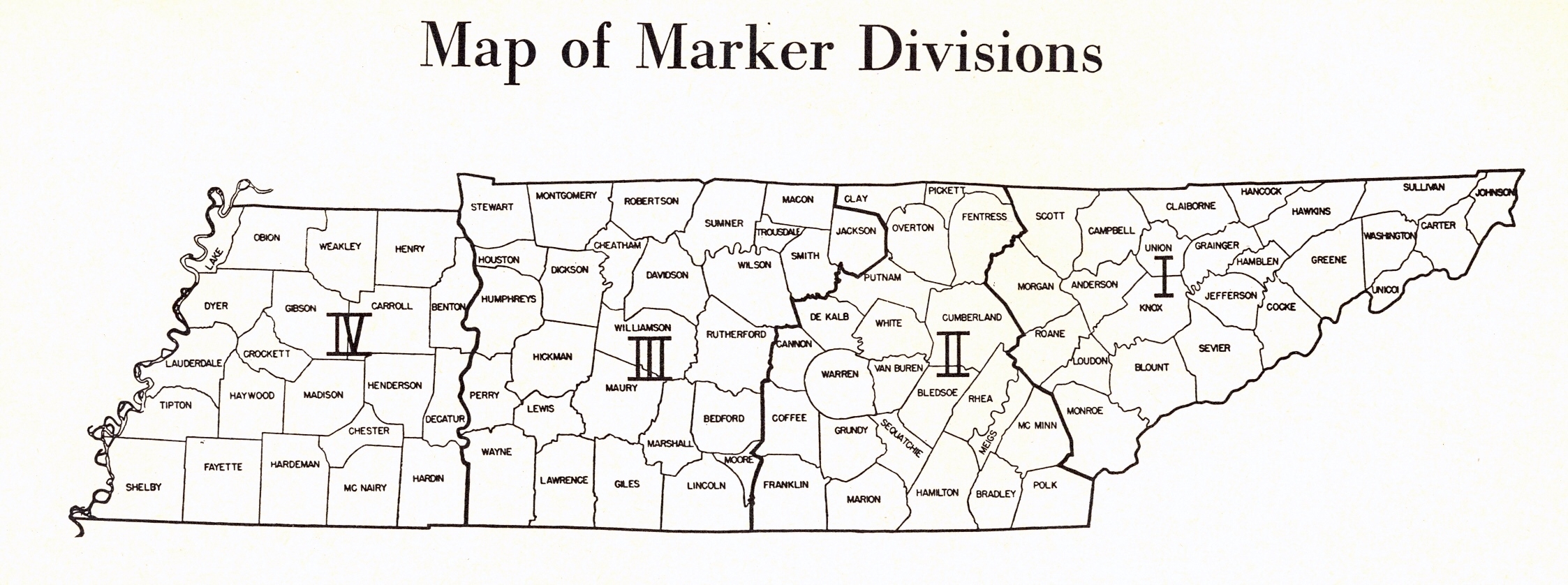 Map of Tennessee Marker Divisions