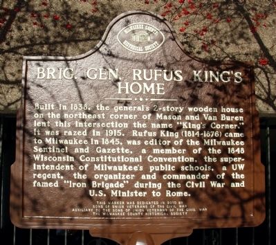 Brig. Gen. Rufus King’s Home Marker image. Click for full size.