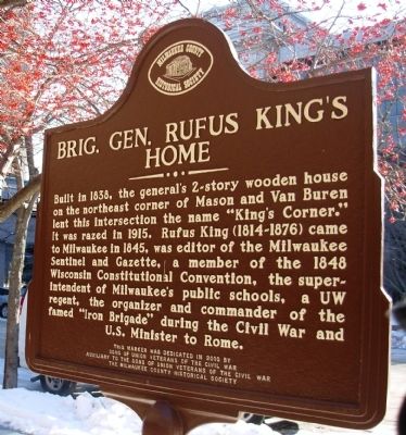 Brig. Gen. Rufus Kings Home Marker image. Click for full size.