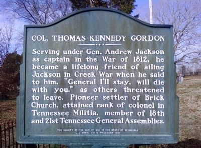 Col. Thomas Kennedy Gordon Marker image. Click for full size.