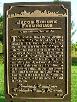 Jacob Schunk Farmhouse Marker image. Click for full size.