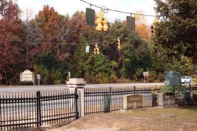 Christ Church's metal fence, as mentioned, plus State Historical Marker, along US 17 / US 701 image. Click for full size.