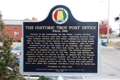 The Historic Troy Post Office Marker (Side A). Click for full size. The Historic Troy Post Office Marker (Side A) image. Click for full size.