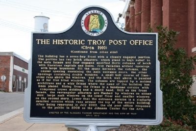 The Historic Troy Post Office Marker (Side B) image. Click for full size.