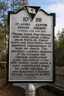 St. James Santee Parish Church Marker (Reverse) image. Click for full size.