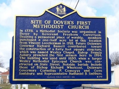 Site of Dover's First Methodist Church Marker image. Click for full size.