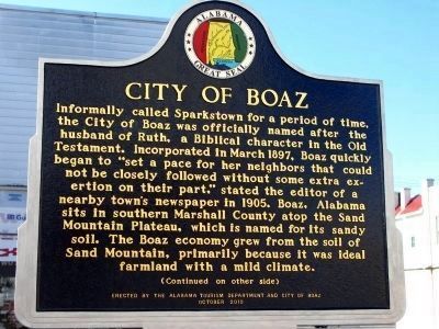 City of Boaz Marker - Side A. Click for full size. City of Boaz Marker - Side A image. Click for full size.