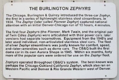 The Burlington <i>Zephyrs</i> Marker. Click for full size. The Burlington <i>Zephyrs</i> Marker image. Click for full size.