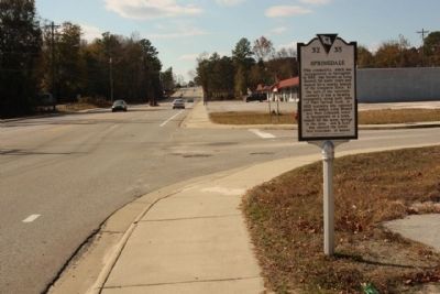 Springdale Marker, looking west at Platt Springs Road and Springdale Road intersection image. Click for full size.