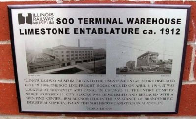 Soo Terminal Warehouse Limestone Entablature ca. 1912 Marker image. Click for full size.
