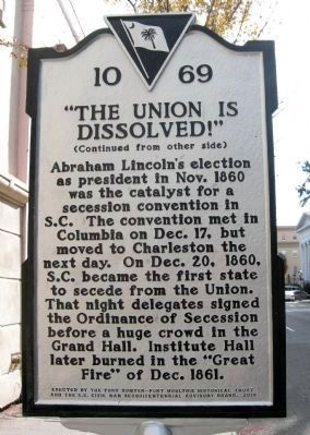 Institute Hall / "The Union Is Dissolved!" Marker image. Click for full size.
