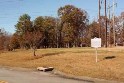 Saluda Factory Cemetery Marker, with two headstones seen in distant background image. Click for full size.