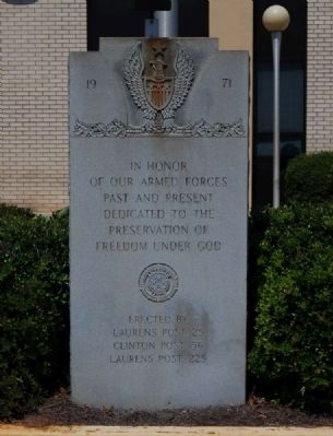 Laurens County Veterans Monument Marker image. Click for full size.