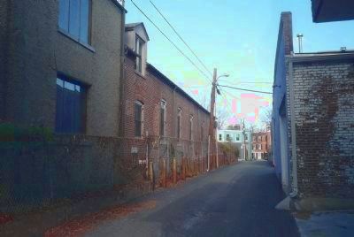 View of the alley (F Street Terrace}, northward from the <i>In the Alley Marker</i> panels image. Click for full size.