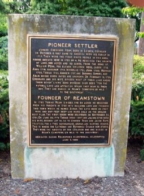 Pioneer Settler / Founder of Reamstown Marker image. Click for full size.