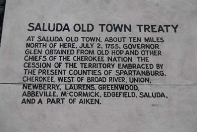 Saluda Old Town Treaty, July 2, 1755 Inscription image. Click for full size.