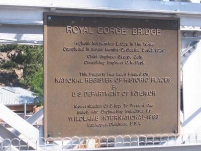 Royal Gorge Bridge Marker. Click for full size. Royal Gorge Bridge Marker image. Click for full size.
