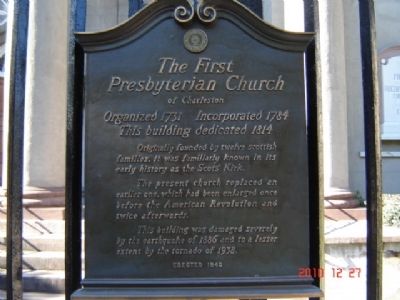 The First Presbyterian Church of Charleston Marker image. Click for full size.