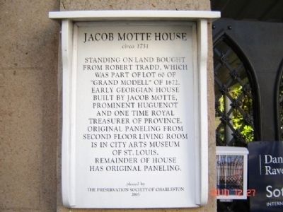Jacob Motte House Marker image. Click for full size.