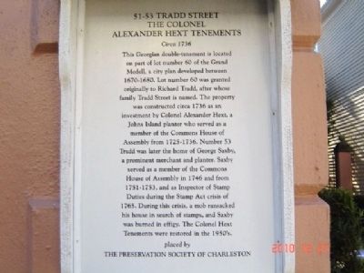 The Colonel Alexander Hext Tenements Marker. Click for full size. The Colonel Alexander Hext Tenements Marker image. Click for full size.