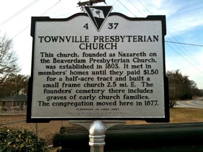 Townville Presbyterian Church Marker (front) image. Click for full size.