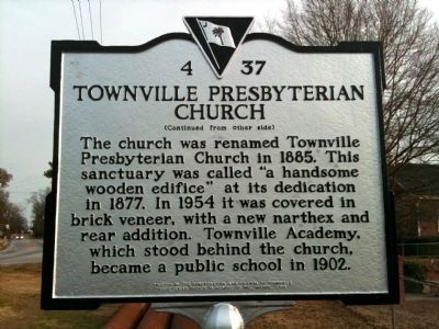 Townville Presbyterian Church Marker (reverse) image. Click for full size.