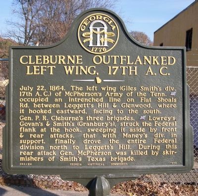 Cleburne Outflanked Left Wing, 17th A.C. Marker. Click for full size. Cleburne Outflanked Left Wing, 17th A.C. Marker image. Click for full size.
