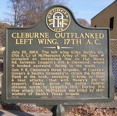 Cleburne Outflanked Left Wing, 17th A.C. Marker image. Click for full size.