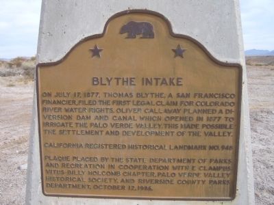Blythe Intake Marker. Click for full size. Blythe Intake Marker image. Click for full size.
