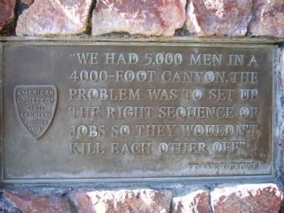 Plaque on the <i>right side</i> of the Frank T. Crowe Monument.. Click for full size. Plaque on the <i>right side</i> of the Frank T. Crowe Monument. image. Click for full size.