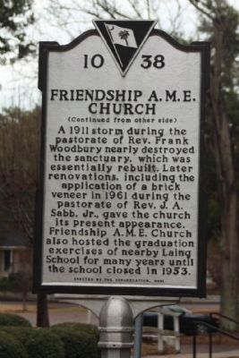 Friendship A.M.E. Church Marker, reverse side image. Click for full size.