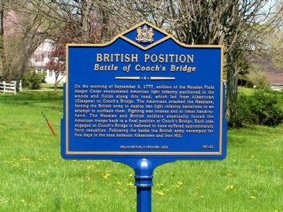 British Position at Cooch's Bridge Marker. Click for full size. British Position at Cooch's Bridge Marker image. Click for full size.