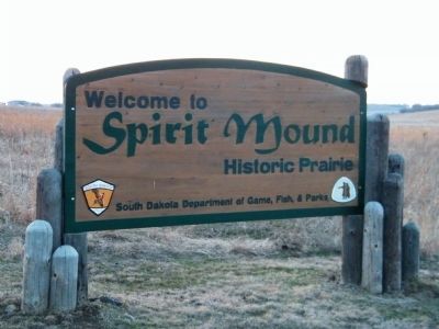 Welcome to Spirit Mound Historic Prairie entrance sign image. Click for full size.
