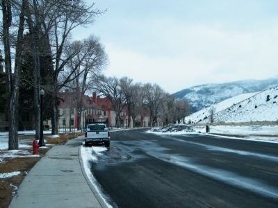 Unnamed road looking south at Fort Yellowstone buildings. Click for full size. Unnamed road looking south at Fort Yellowstone buildings image. Click for full size.