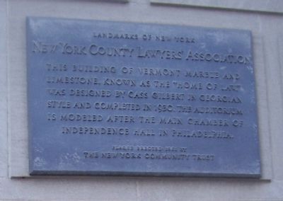 New York County Lawyers Association Marker. Click for full size. New York County Lawyers Association Marker image. Click for full size.