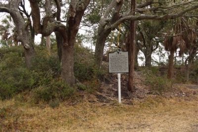Battery Haskell Marker, with a part of the remaining earthworks image. Click for full size.