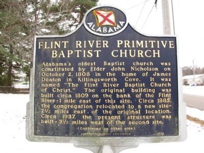 Flint River Primitive Baptist Church Marker (Front) image. Click for full size.