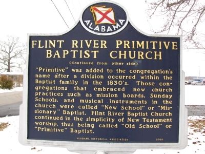 Flint River Primitive Baptist Church Marker (Back) image. Click for full size.