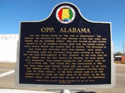 Opp, Alabama Marker. Click for full size. Opp, Alabama Marker image. Click for full size.