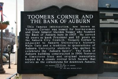 Toomers Corner And The Bank Of Auburn Marker image. Click for full size.