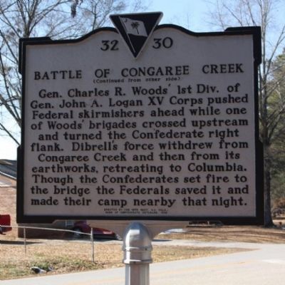 Battle of Congaree Creek Marker, reverse side image. Click for full size.